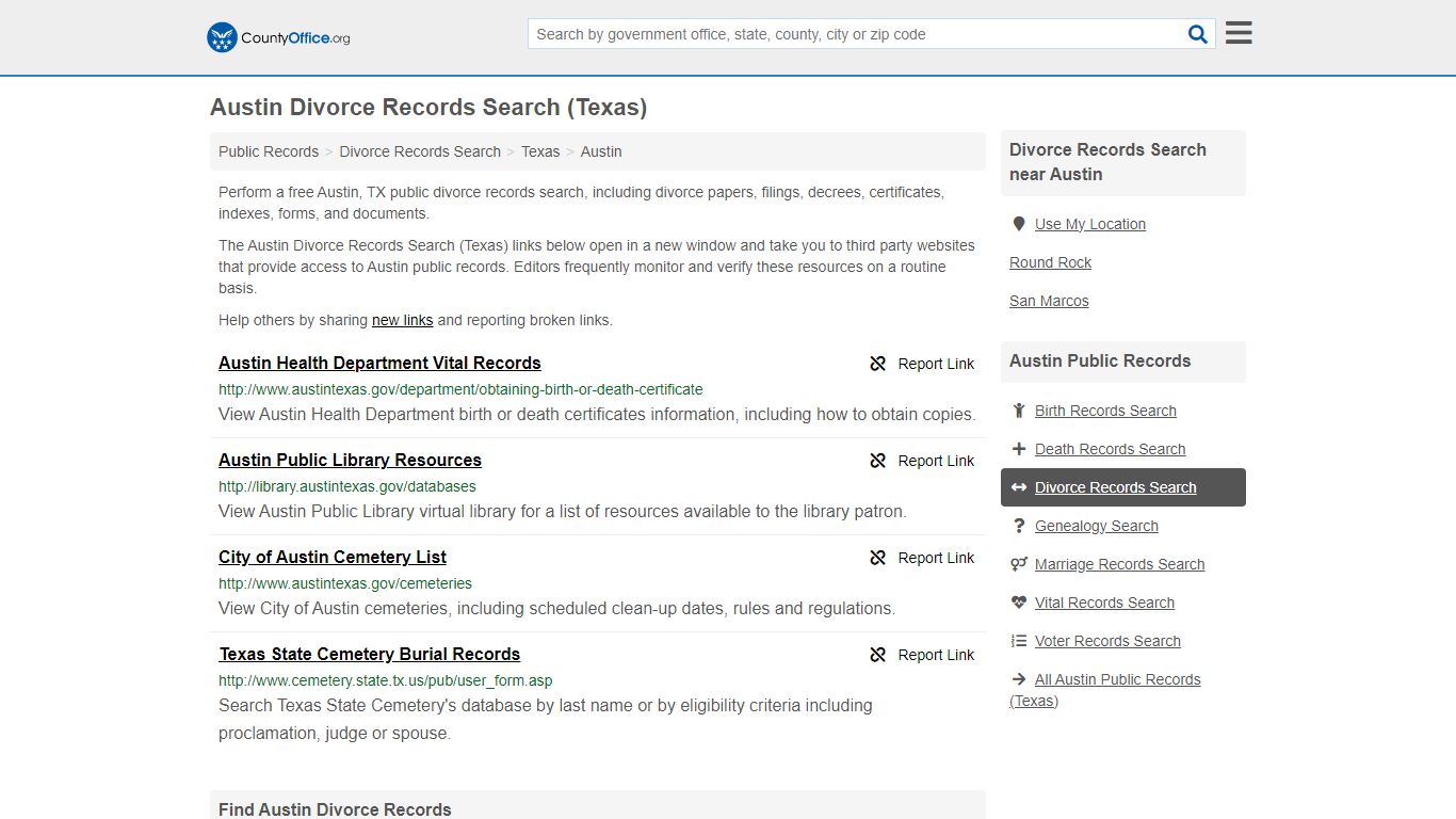 Austin Divorce Records Search (Texas) - County Office